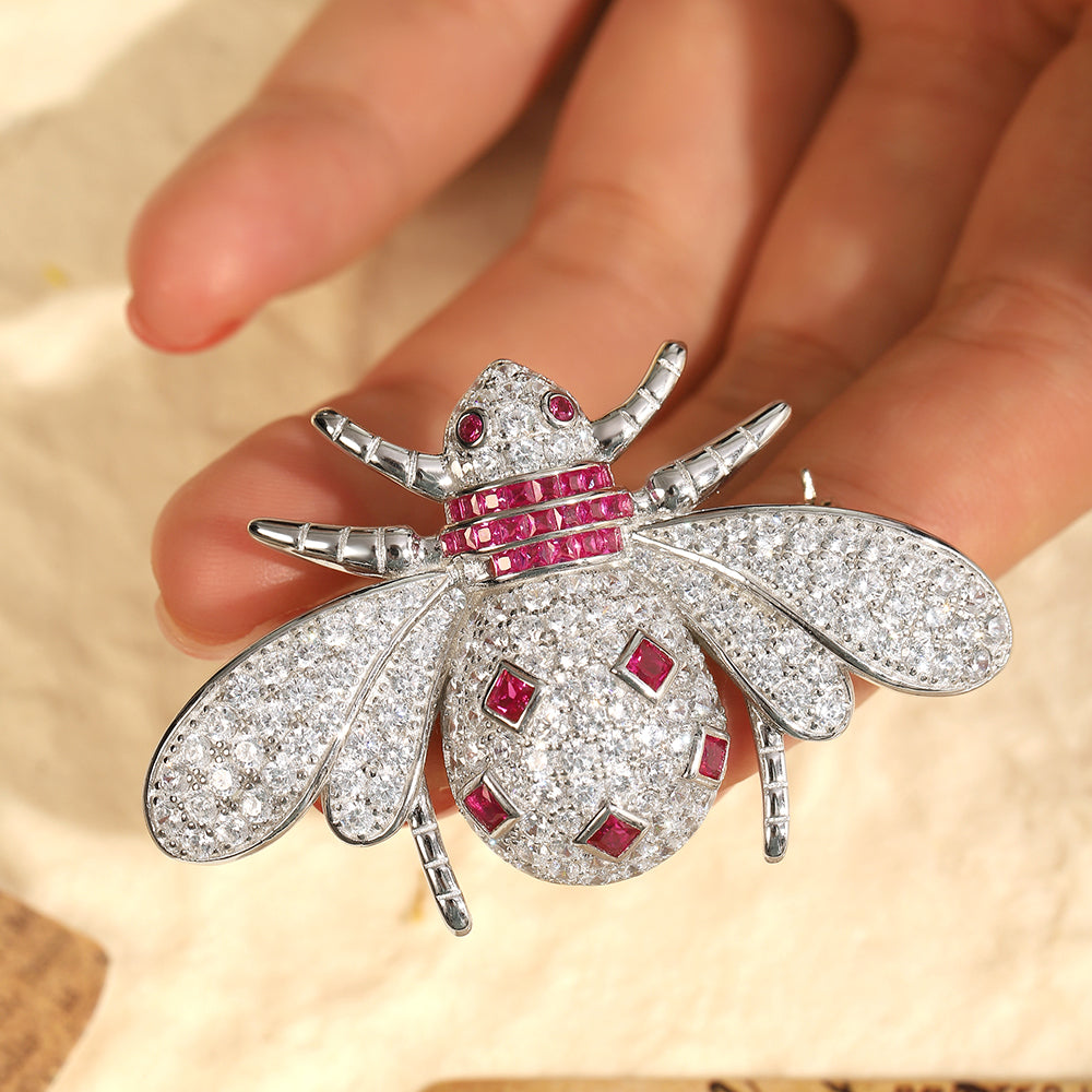 ANSTERGEMS Cute Ladybug Gemstone 925 Silver Brooch