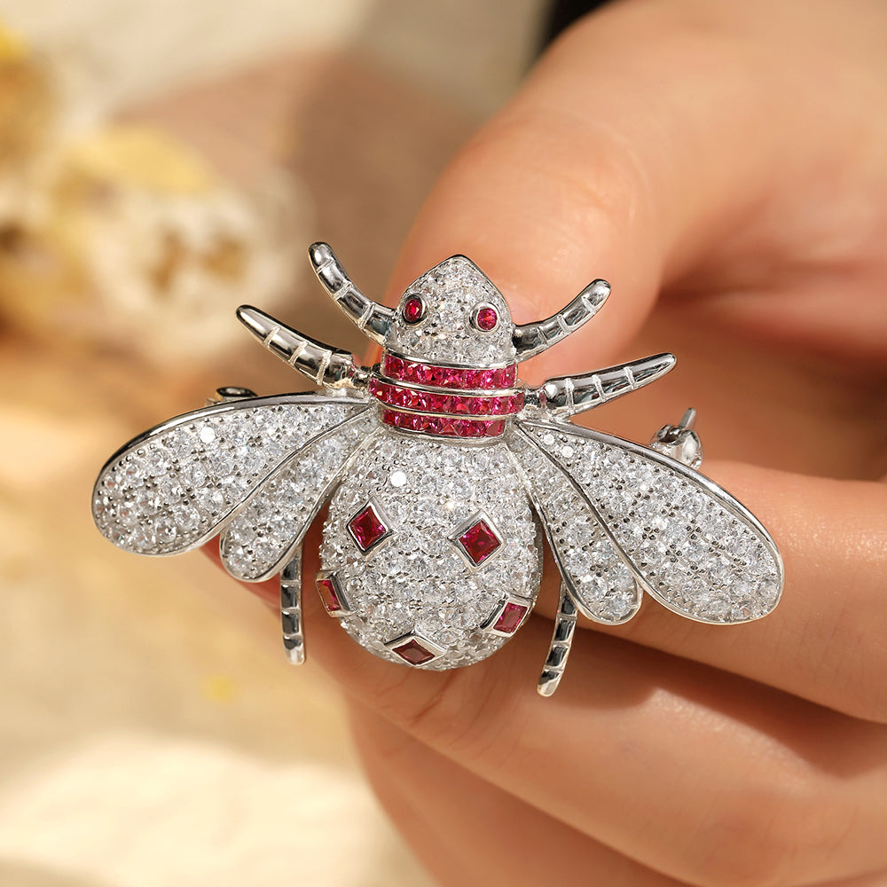ANSTERGEMS Cute Ladybug Gemstone 925 Silver Brooch