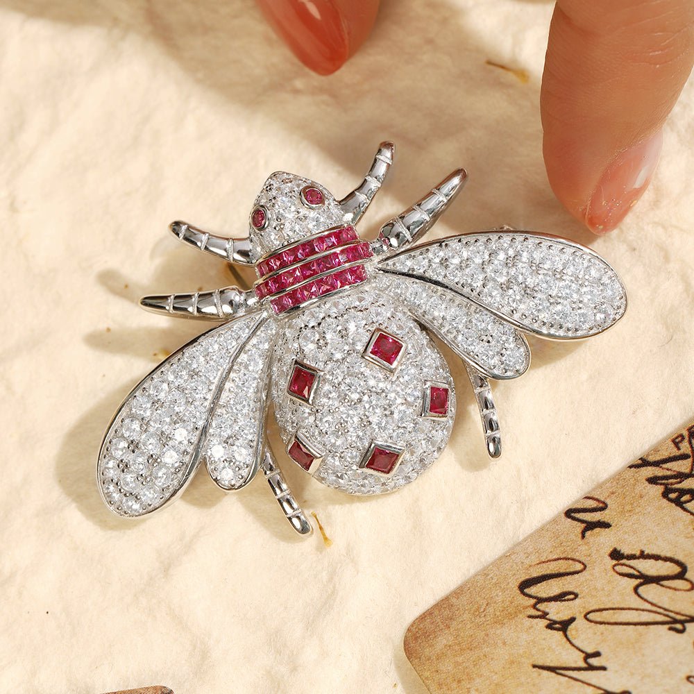 ANSTERGEMS Cute Ladybug Gemstone 925 Silver Brooch