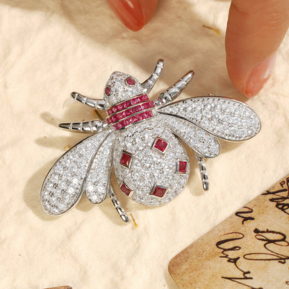 ANSTERGEMS Cute Ladybug Gemstone 925 Silver Brooch