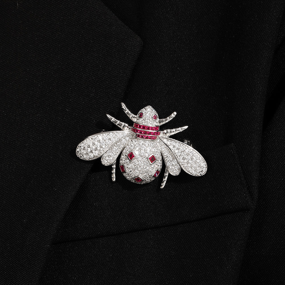 ANSTERGEMS Cute Ladybug Gemstone 925 Silver Brooch