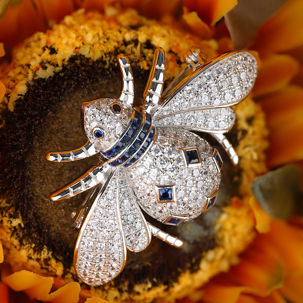 ANSTERGEMS Cute Ladybug Gemstone 925 Silver Brooch