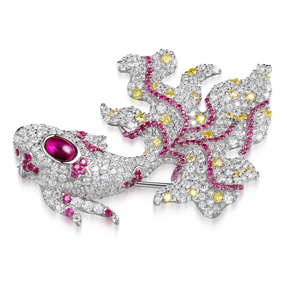 ANSTERGEMS Butterfly Carp Gemstone 925 Silver Brooch