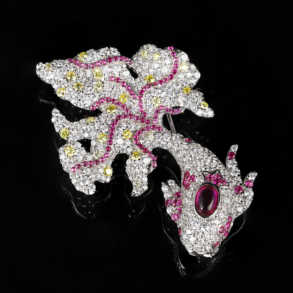 ANSTERGEMS Butterfly Carp Gemstone 925 Silver Brooch