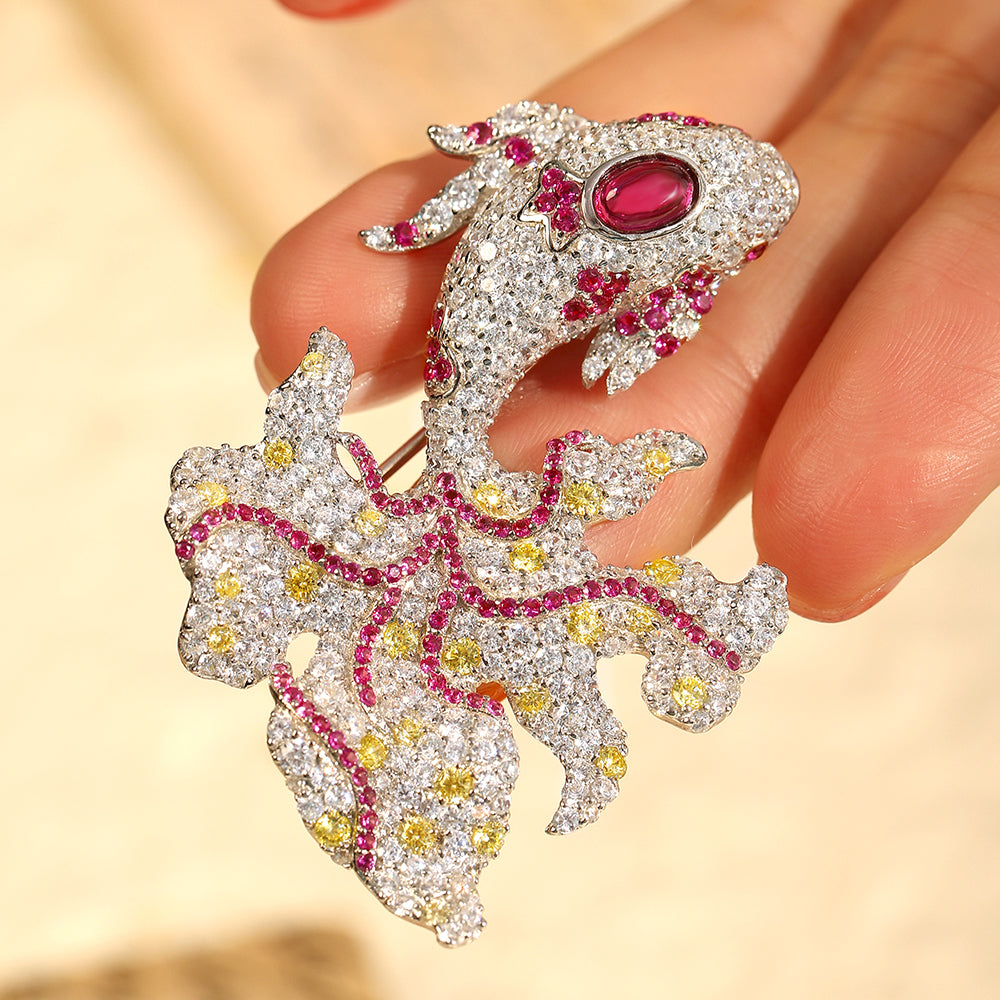 ANSTERGEMS Butterfly Carp Gemstone 925 Silver Brooch
