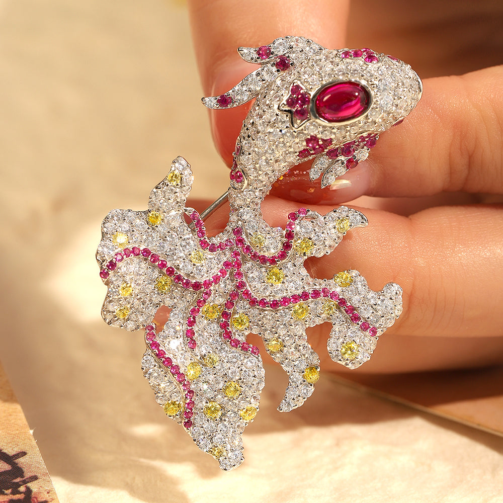ANSTERGEMS Butterfly Carp Gemstone 925 Silver Brooch