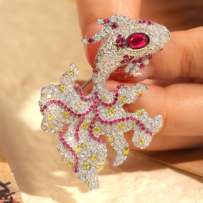 ANSTERGEMS Butterfly Carp Gemstone 925 Silver Brooch