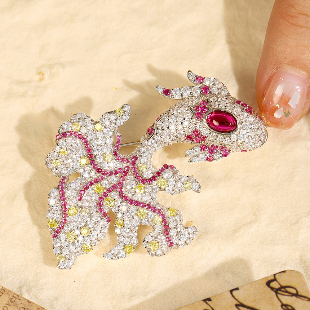 ANSTERGEMS Butterfly Carp Gemstone 925 Silver Brooch