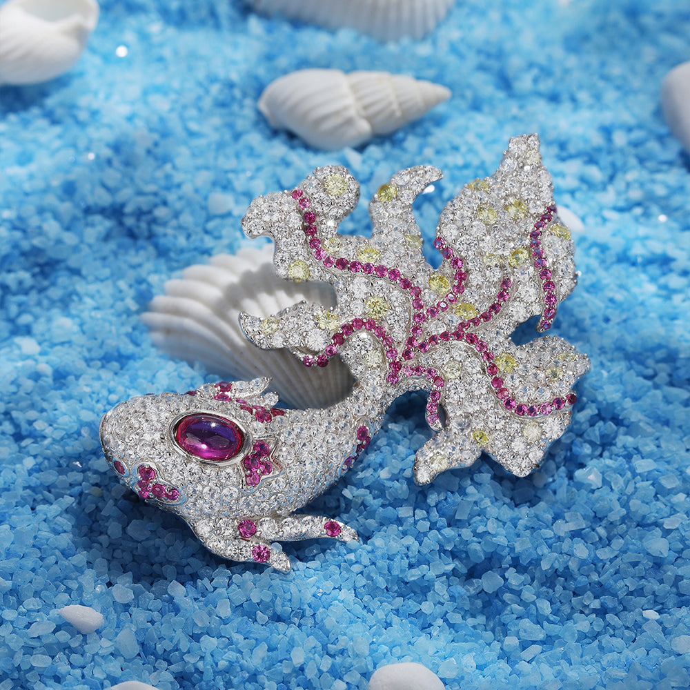 ANSTERGEMS Butterfly Carp Gemstone 925 Silver Brooch