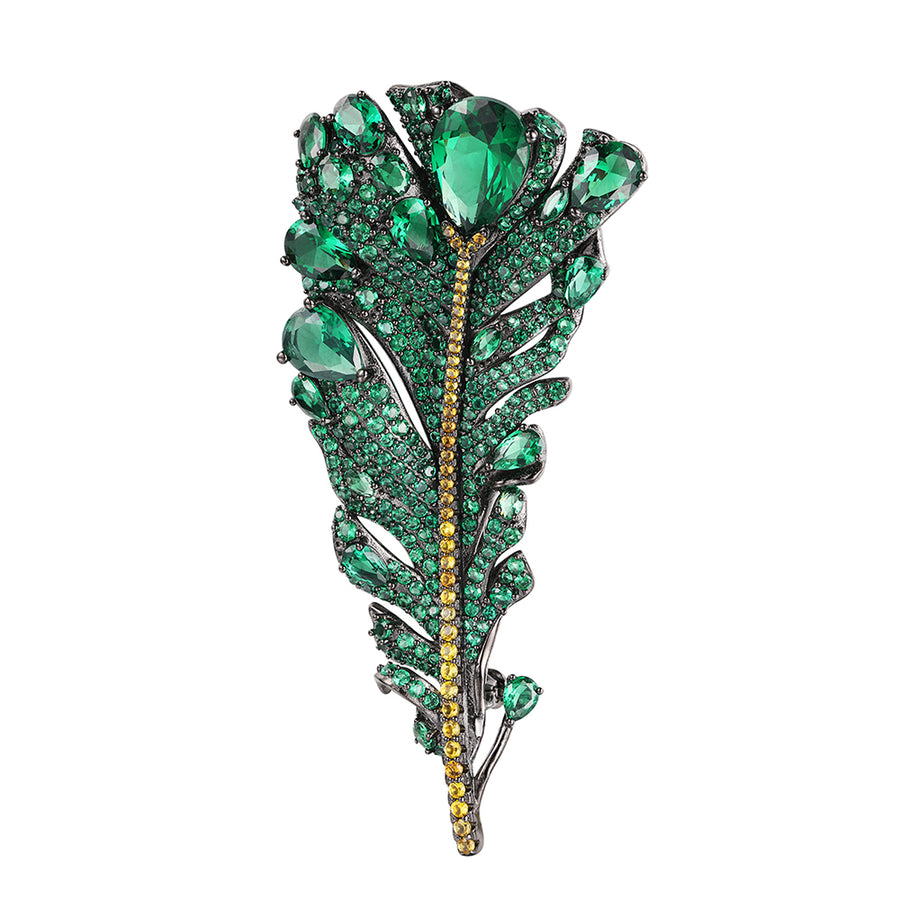 ANSTER JEWELRY Leaf Feather Lab Grown Gemstone 18K Gold Brooch