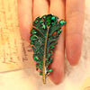 ANSTER JEWELRY Leaf Feather Lab Grown Gemstone 18K Gold Brooch