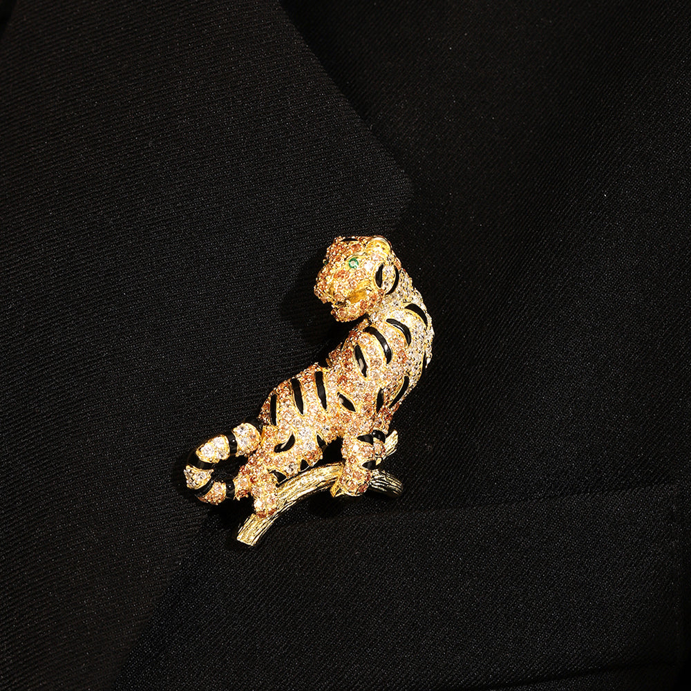 ANSTERGEMS Tiger Gemstone 925 Silver Brooch
