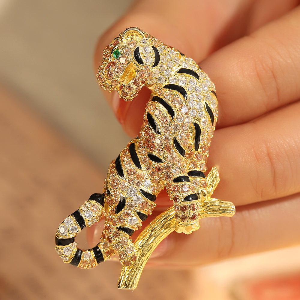ANSTERGEMS Tiger Gemstone 925 Silver Brooch