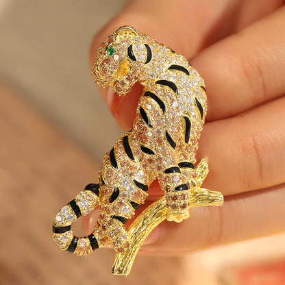 ANSTERGEMS Tiger Gemstone 925 Silver Brooch