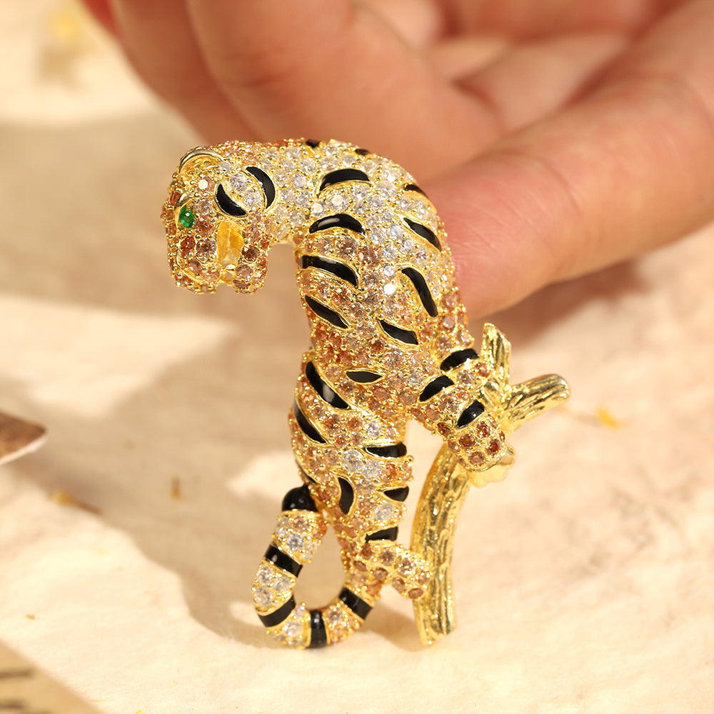 ANSTERGEMS Tiger Gemstone 925 Silver Brooch