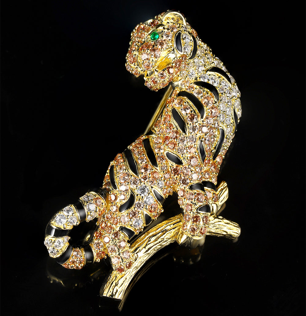 ANSTERGEMS Tiger Gemstone 925 Silver Brooch