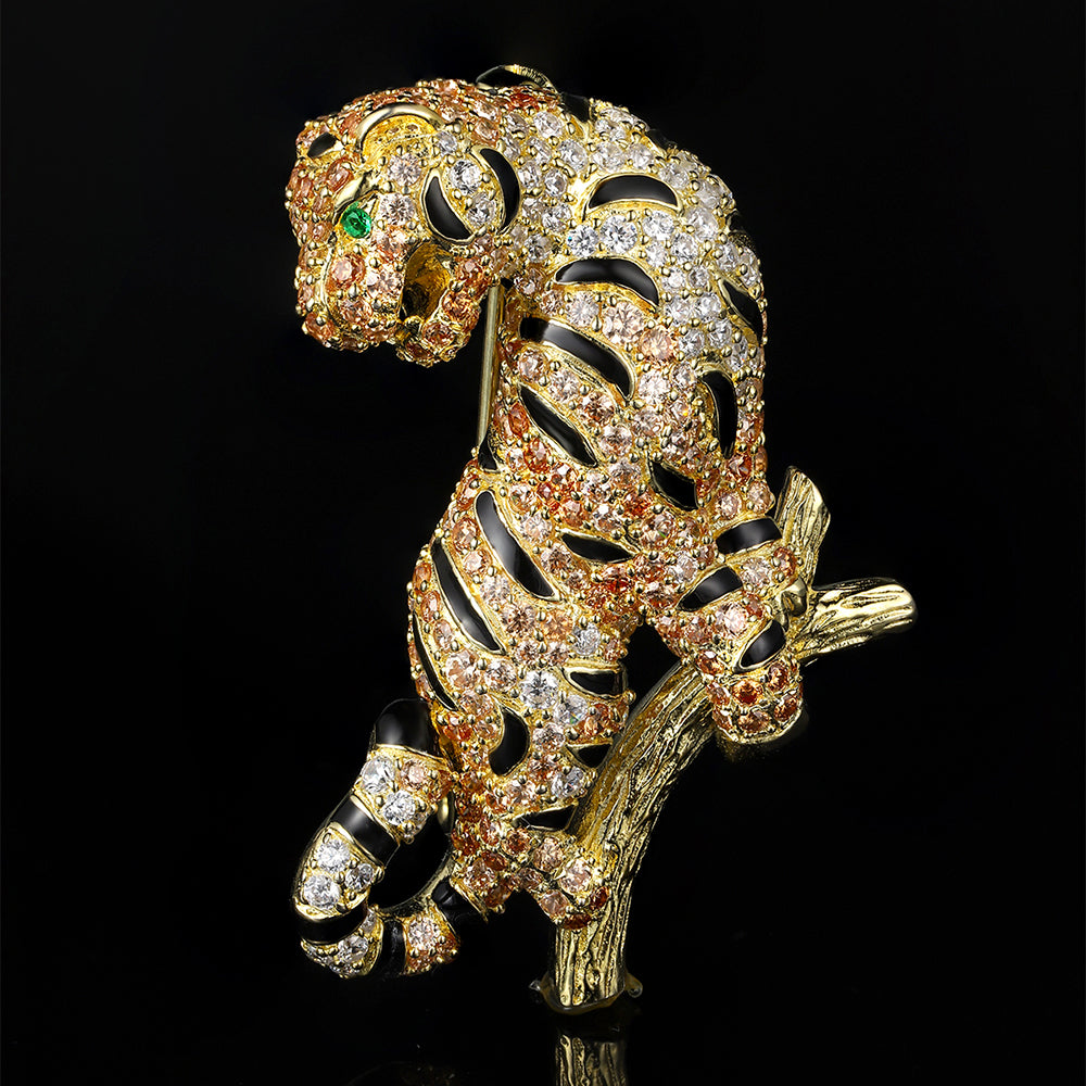 ANSTERGEMS Tiger Gemstone 925 Silver Brooch