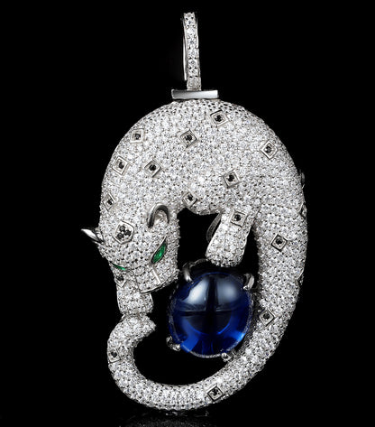 ANSTERGEMS Leopard Gemstone 925 Silver Brooch