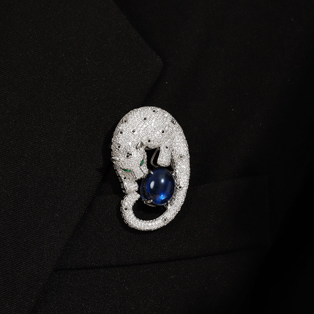 ANSTERGEMS Leopard Gemstone 925 Silver Brooch
