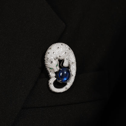 ANSTERGEMS Leopard Gemstone 925 Silver Brooch