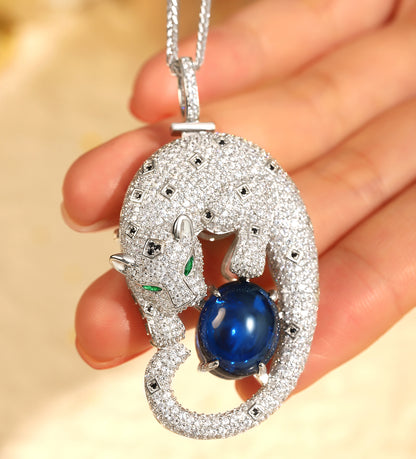 ANSTERGEMS Leopard Gemstone 925 Silver Brooch