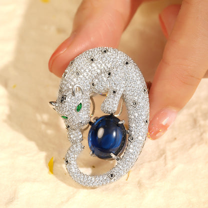 ANSTERGEMS Leopard Gemstone 925 Silver Brooch