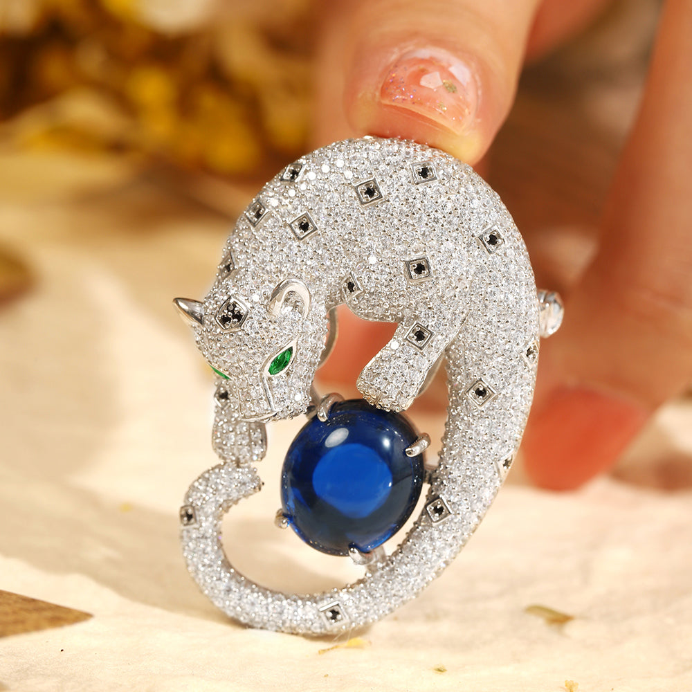 ANSTERGEMS Leopard Gemstone 925 Silver Brooch