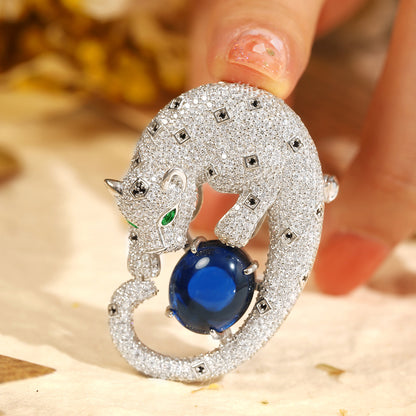 ANSTERGEMS Leopard Gemstone 925 Silver Brooch
