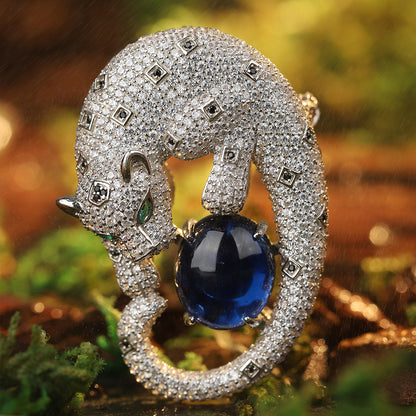 ANSTERGEMS Leopard Gemstone 925 Silver Brooch
