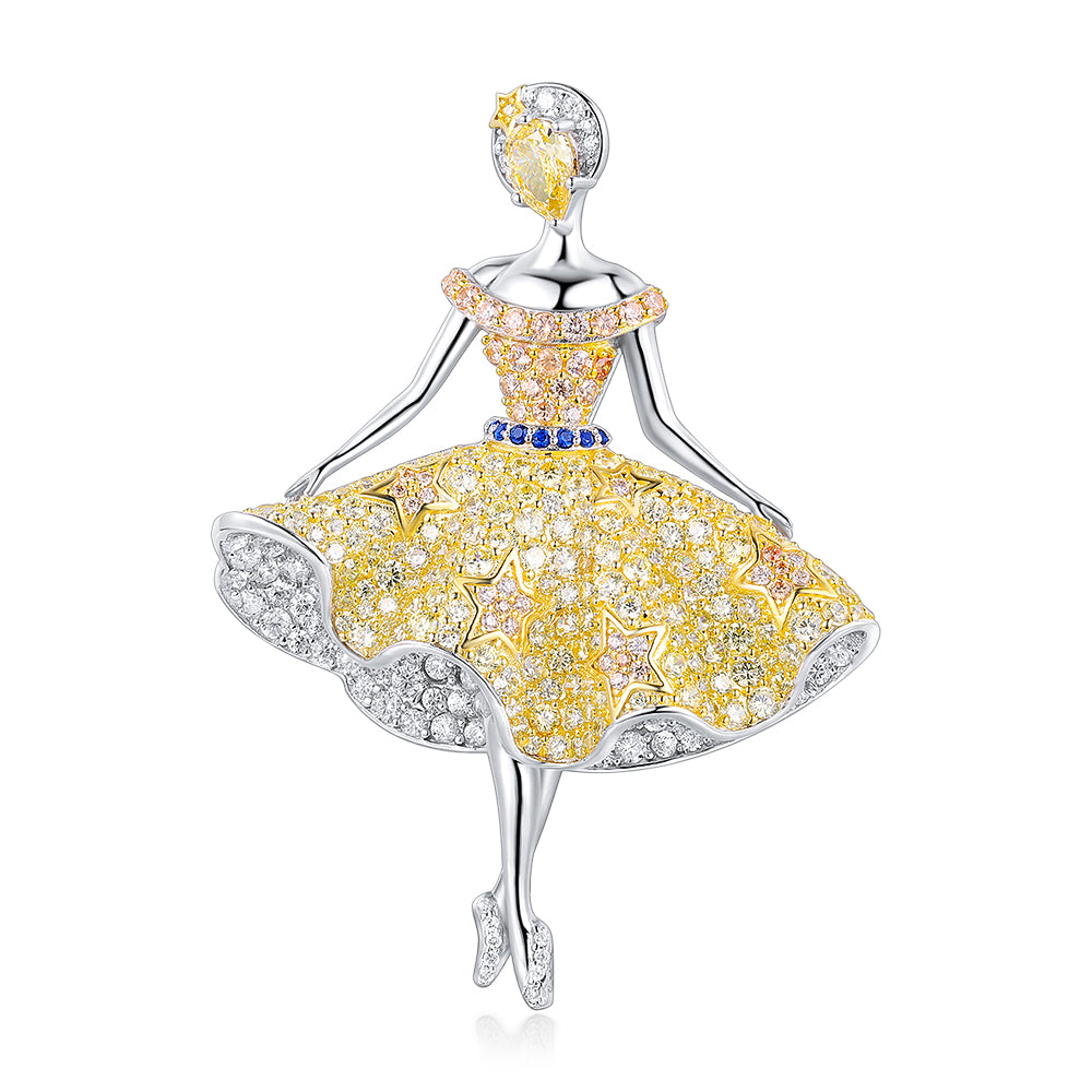 ANSTERGEMS Elegant Girl Gemstone 925 Silver Brooch