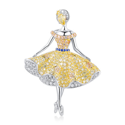 ANSTERGEMS Elegant Girl Gemstone 925 Silver Brooch