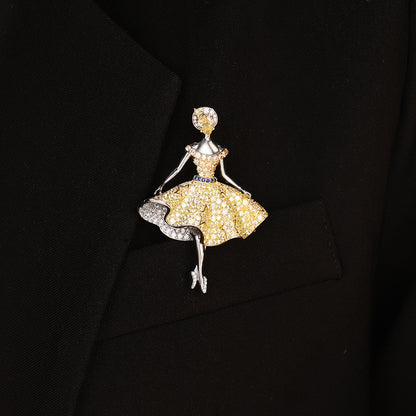 ANSTERGEMS Elegant Girl Gemstone 925 Silver Brooch