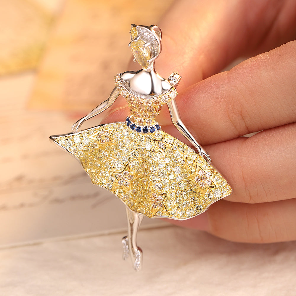 ANSTERGEMS Elegant Girl Gemstone 925 Silver Brooch