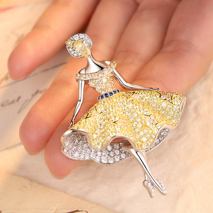 ANSTERGEMS Elegant Girl Gemstone 925 Silver Brooch