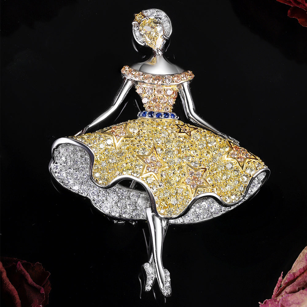 ANSTERGEMS Elegant Girl Gemstone 925 Silver Brooch