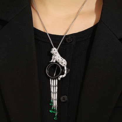 ANSTERGEMS Leopard Gemstone 925 Silver Brooch with Tassels