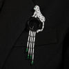 ANSTER JEWELRY Leopard Gemstone 18K Gold Brooch with Tassels