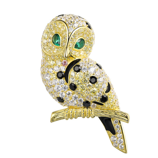 ANSTERGEMS Broche de pedra preciosa de pássaro de coruja