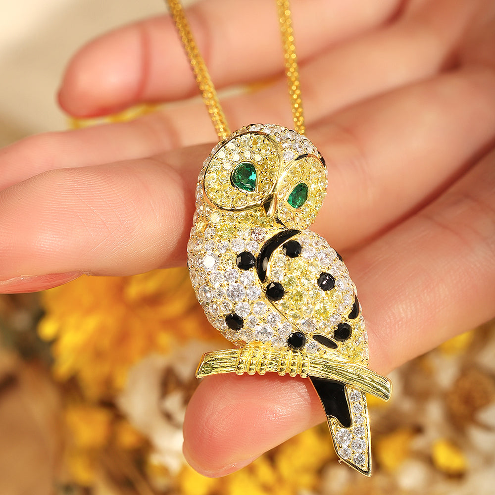 ANSTERGEMS Owl Bird Gemstone 925 Silver Brooch