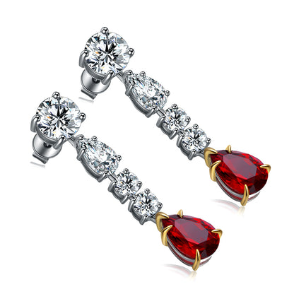 5.45 CTW Pear Lab Grown Ruby S925 Earrings plated