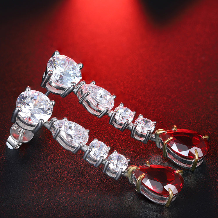5.45 CTW Pear Lab Grown Ruby S925 Earrings plated