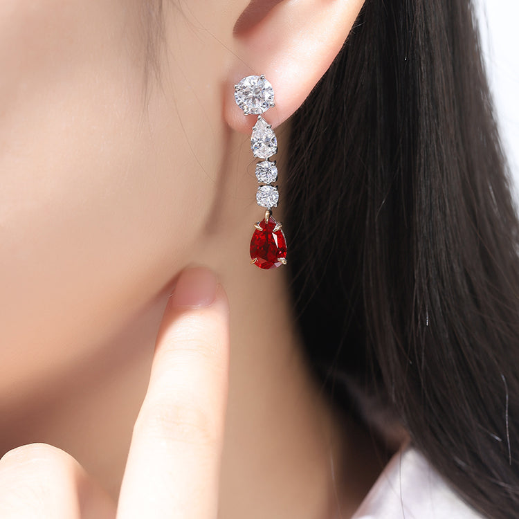 5.45 CTW Pear Lab Grown Ruby S925 Earrings plated