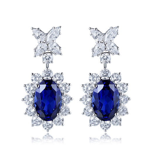 ANSTER JEWELRY 8.7 CTW Oval Lab Grown Sapphire 925 Silver Earrings plated