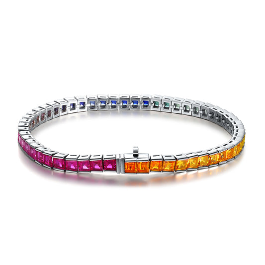 Pulseira de tênis com corrente de pedra preciosa arco-íris cultivada em laboratório