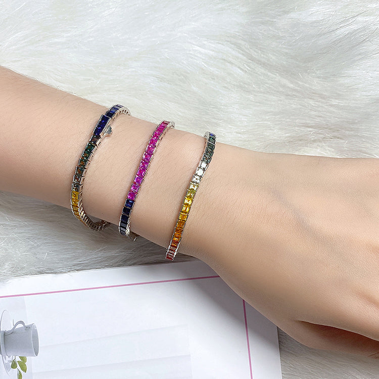 ANSTER JEWELRY Rainbow Gemstone Tennis Chain 925 Silver Lab Grown Bracelet