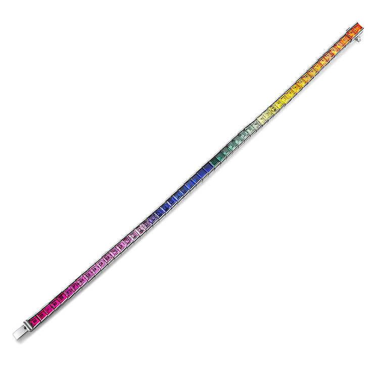 ANSTER JEWELRY Rainbow Gemstone Tennis Chain 925 Silver Lab Grown Bracelet