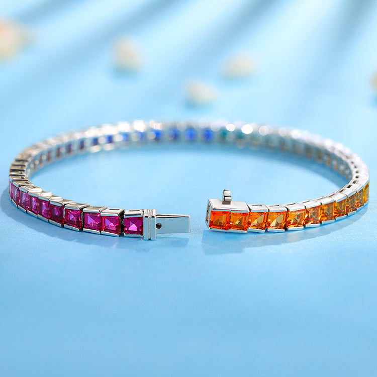 ANSTER JEWELRY Rainbow Gemstone Tennis Chain 925 Silver Lab Grown Bracelet