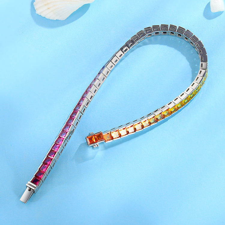 ANSTER JEWELRY Rainbow Gemstone Tennis Chain 925 Silver Lab Grown Bracelet