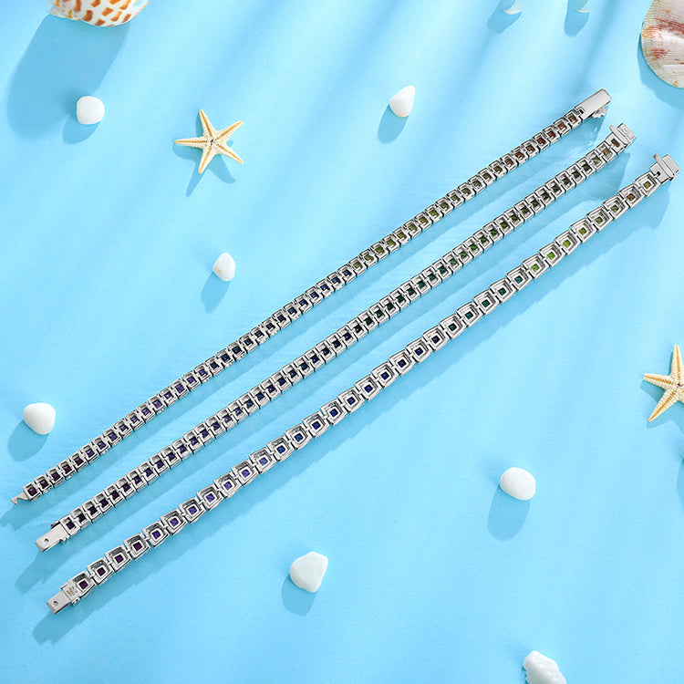 ANSTER JEWELRY Single Row Halo Rainbow Gemstone Tennis 925 Silver Lab Grown Bracelet