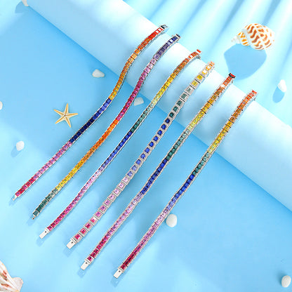 ANSTER JEWELRY Single Row Halo Rainbow Gemstone Tennis 925 Silver Lab Grown Bracelet